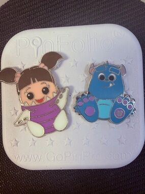 Disney Monsters Inc Sully & Boo Pin Set+ Comes with Mini Pin Folio